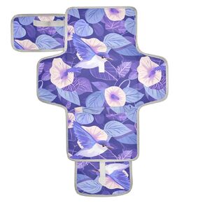 Reusable Changing pad with Tissue Pocket Changing Pads for Changing Table with Built-in Pillow Cartoon Purple Morning Glory Flowers Birds
