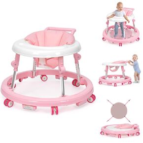 Baby Walker Foldable with 9 Adjustable Heights, Baby Walker with Wheels Portable, Infant Toddler Walker for Baby Boy Girls 6-18 Months