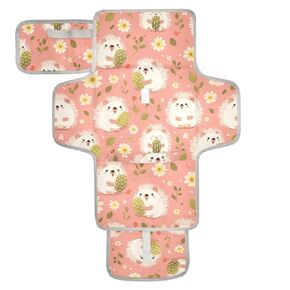 Reusable Changing Table mat with Tissue Pocket Diaper mat Changing pad Lightweight & Foldable Changing Station Hedgehogs Cute Cartoon