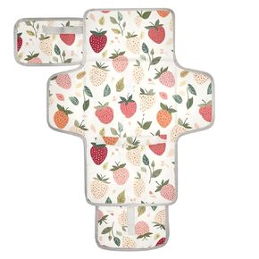 Reusable Baby Changing mat with Tissue Pocket Changing pad for Changing Table Lightweight & Foldable Changing Station Red and White Strawberry Leaves