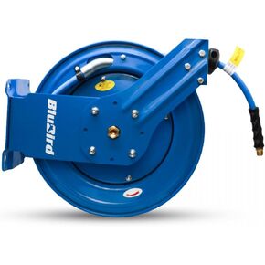 BluBird BBRHD1250 Single Arm 1/2" x 75' Retractable Air Hose Reel - Heavy-Duty 19ga Steel, 100% Rubber Hose, 300 PSI, Auto Rewind, Wall/Ceiling/Floor Mount for Garage Workshop Truck & Air Compressor