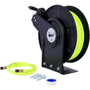 بكرة خرطوم الهواء القابلة للسحب مونتاري مع 3/8 بوصة × 50 'قدم ، وخرطوم الصلب الثقيلة بكرة Auto Redwind الهوائية ، خرطوم المطاط من الدرجة الصناعية ، 300 رطل ، والأسود