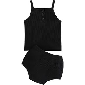 Infant Toddler Sleeveless Spaghetti Strap Vest Button Crop Tops Solid Shorts Ribbed Knit Slim Baby Boy Matching Clothes