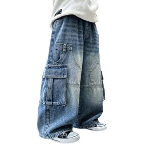 Baby Boys and Toddler Jeans Fashion Summer Trousers Y2k Vacation Beach Pant Stretchy Wide Leg Jeans with Pockets