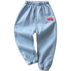 Toddler Baby Jeans Little Boys Girls Cute Elastic Waist Casual Denim Pants Straight Leg Cinch Jean Trousers Sky Blue