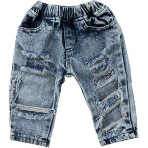 Toddler Newborn Baby Boys Girls Causal Elastic Waist Destroyed Ripped Jeans Pants (12-18 Months, A)