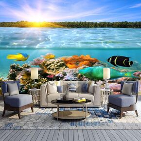 Colorful Tropical Reef with Fish 3D Mural Wallpaper, Underwater Photography Photo Mural Wallpapers, Mural HD Photo for Living Room TV Sofa Bedroom 98" by 69"