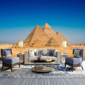 Egypt Nile Sunset Landscape 3D Mural Wallpaper, Desert Oasis Cityscape Photo Mural Wallpapers, Mural HD Photo for Living Room TV Sofa Bedroom 98" by 69"