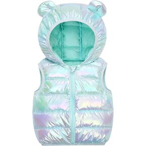 Toddler Winter Autumn Boys Girls Sleeveless Flash Outer With Ears Hat Zipper Down Vest Boy Coat Sweatshirt Kids Jackets