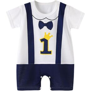 Baby Infant Boys Dress Jumpsuits Short Sleeve Crew Neck Cute Funny Formal Overalls Summer Outfits Romper for Toddler
