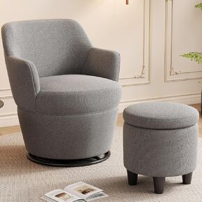 360 ° Accent Chair with Ottoman, Modern Lounge Sofa with Nail Trim – Gray Upholstered Living Room, Bedroom, Nursery Glider Chair – Comfortable & Stylish