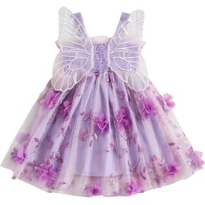 Toddler Baby Girl Dress 3D Butterfly Wings Sleeveless Princess Tutu Dress Fairy Layered Ruffle Birthday Dress