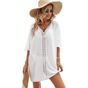 Women Swimsuit Cover Up Lace Batwing Sleeve Cover Up Dress Summer