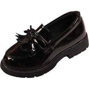 Girls Leather Loafer Tassel Bow Flats School Dress Shoes For Girls Black Baby Shoes