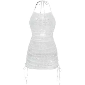 Women Swimsuit Cover Up Summer Beach Drawstring Side Cover Up Dress