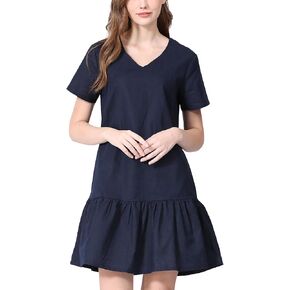 Women Maternity Nursing Dress V Neck Short Sleeve Pregnancy Dresses with Pockets