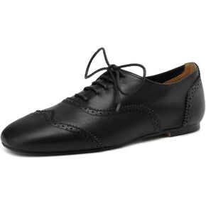 Women's Genuine Leather Square Toe Handmade Lace-up Oxford Dress Shoes