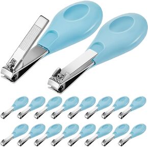 Baby Nail Clippers Bulk Blue Fold Up Stainless Steel Finger Trimmer Cutter for Newborn Infant, Home Travel Nursery (Blue,12 Pcs)