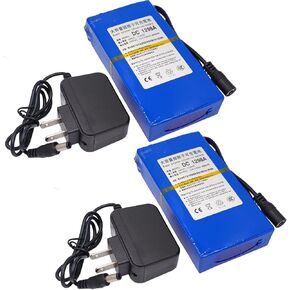 (2-Pcs) DC 1298A 12V 9800mAh Rechargeable Li-ion Battery Pack for CCTV Camera, MP3 Players with Charger (12 Volt, 9.8 Ah, Rechargeable)