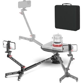 360 Camera Spinner, Photography Turntable Photo Booth with 43.3in Extension Poles Multiple Interfaces 360 Rotating Shots Dolly Wheel Spinning Camera Slider for Unboxing/Footage/Food Shoot/Jewelry