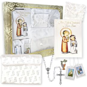 Needzo Deluxe First Communion Gift Set - Elegant White Accessory Keepsake Assortment, 13.5" X 11.5"
