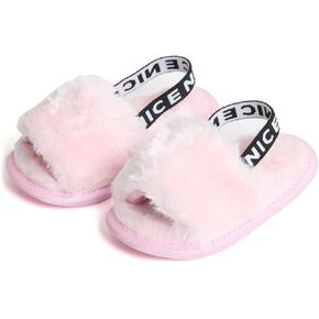 QIETION Girl's Soft Plush Lightweight House Slippers Non Slip Cross Band Slip on Open Toe Cozy Indoor Outdoor Slippers X102 Pink 13CM
