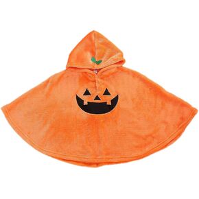 Little Kids Halloween Cloak, Pumpkin Hoodie Buttons Patchwork Loose Sweater Fleece Cloak Cape Outftis