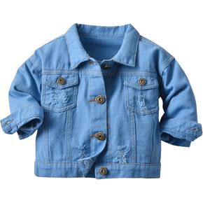 Toddler 3/4 Sleeve Cropped Denim Jacket Kids Boys Light Wash Outerwear Short Jean Button Jacket Coat Fall Clothes