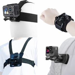 أدوات الملحقات لـ Insta360 One x3 x2 x rs r go 2 ، حزام الرأس جبل + تسخير جبل الصدر + حامل مشبك الظهر + 360 درجة حزام معصم دوار متوافق مع GoPro Hero 12 11 10 9 8 7
