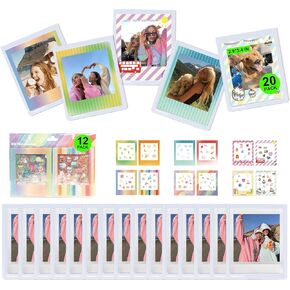 SQ Photo Accessories for Instax Square SQ40 SQ1 SQ20 SQ10 SQ6 SP-3 Instant Camera Film 2.9x3.4 Inch Film with 20 Magnetic Photo Frames Refrigerator Photo Display and 12 DIY Stickers