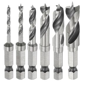 Harfington 6pcs Brad Point Drill Bits 3/32 " - 3/8" DIA 1/4 "Hex Shank Stervby Drill Bits عالية السرعة من الصلب 1.34"