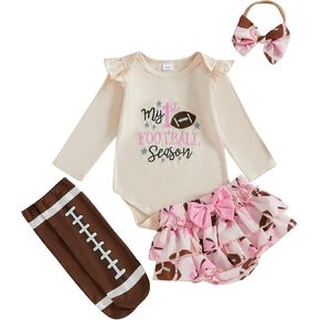 Newborn Baby Girl Fall Clothes My 1st Football Season Long Sleeve Romper Tutu Skirt Game Day Outfit Set
