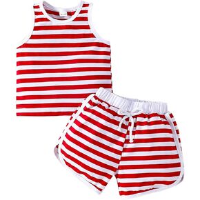 Toddler Baby Sleeveless Striped Outfit Stripe Vest Drawstring Shorts Clothes Boys Receiving Baby Plaid Print Set Clothes