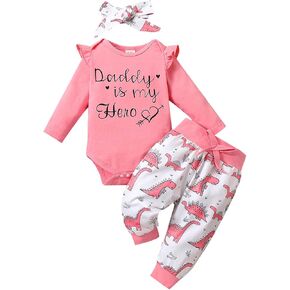Yvowming Newborn Baby Girl Clothes Infant Baby Ruffle Romper +Pants + Headband Toddler Girl Outfits Set