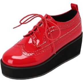 KOKOMOMO Womens Wingtip Platform Wedge Oxfords Heels Patent Leather Oxford Brogues Shoes High Heel Vintage Sneakers