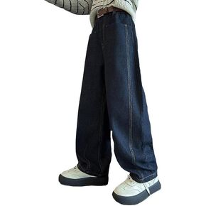 Wide Leg Jeans for Grils High Elastic Waist Denim Pants Belt Comfortable Soft Fit Trendy Straight Toddler Trousers