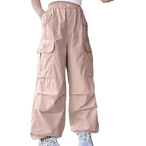 Wide Leg Jeans for Grils High-Waisted Work Cargo Pants Pocket Comfortable Soft Fit Fashion Fresh Toddler Trousers