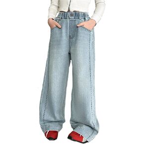 Wide Leg Jeans for Grils High Elastic Waist Denim Pants Comfortable Loose Casual Fashion Straightleg Toddler Trousers