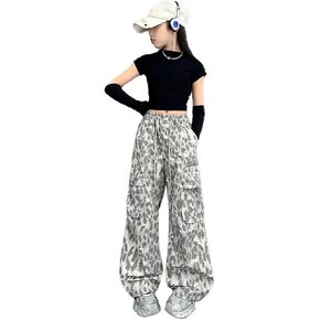 Wide Leg Jeans for Grils High-Waisted Work Cargo Pants Pocket Breathable Soft Fit Elasticity Fresh Toddler Trousers