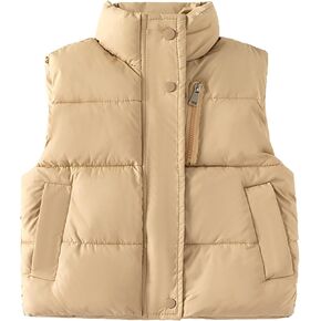 Puffer Vest For Kids Boys Zipper Crewneck Sleeveless Waistcoat With Pockets Winter Cotton Thick Outwear Clothes Jacket