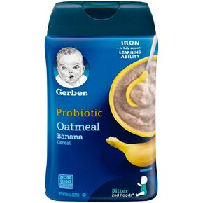 Gerber Cereal for Baby 2nd Foods, Probiotic Oatmeal Banana, Made with Whole Grains, Real Fruit & Probiotics, 8-Ounce Canister (Pack of 3)
