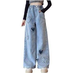 Jeans Pants for Grils High Waist Embroidery Love Fashion Comfortable Soft Fit Casual Comfy Fashion Toddler Trousers