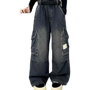 Wide Leg Jeans for Grils High Elastic Waist Denim Pants Comfy Loose Casual Fashion Straight Leg Toddler Trousers