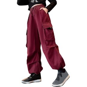 Wide Leg Jeans for Grils High-Waisted Work Cargo Pants Pocket Comfortable Soft Fit Elasticity Fresh Toddler Trousers