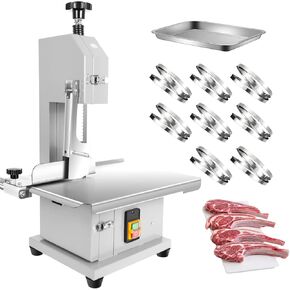 1500W Electric Bone Saw Machine, Frozen Meat Bandsaw with 8 Blades, 0.04-7.9 Inch Thickness Range, Stainless Steel Table (19.4"x15.3") Butcher Saw for Beef, Fish, Poultry
