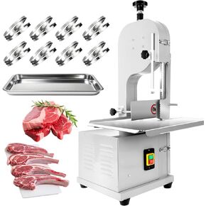 2200W Electric Bone Saw Machine, 0-7.9 Inch Cutting Thickness, 2.8HP Frozen Meat Cutter 110V Commercial Bandsaw Machine, 19.6" x 15.3" Table Sawing for Frozen Meat Rib Beef, Equipped 8 Saw Blades