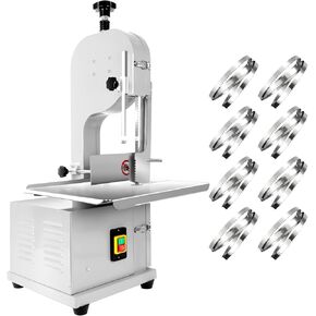 1500W Electric Bone Saw Machine, 0.04-7.8 Inch Cutting Thickness, Frozen Meat Cutter 110V Commercial Bandsaw Machine, 15x20 in Table Sawing for Chicken Fish Trotter Beef, Equipped with 8 Saw Blades