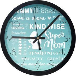 Wall Clock Carnation Flower Mother Baby Battery Operated Clocks 10 Inch Silent Non-Ticking Wallclock Kind Wise Super Mom Black Round Wall Clocks for Living Room Bedroom Kitchen Office Home Decor