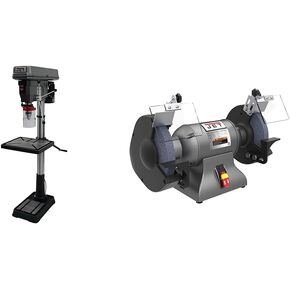 JET 20-Inch Step-Pulley Floor Drill Press, 1-1/2 HP, 1Ph 115/230V (JDP-20MF) & 8-Inch Industrial Bench Grinder, 1 HP, 1Ph 115V (IBG-8)