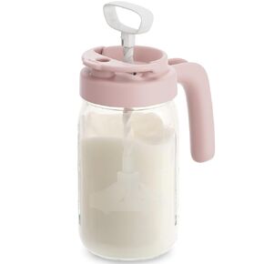 Papablic Glass Breastmilk Pitcher, Formula Mixing Pitcher with Mixing Handle Lid, Wide Mouth Mason Jar Mixer with Flip Locking Spout, Easy to Clean, BPA Free, Blue